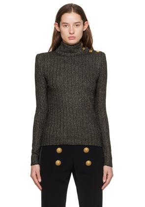 Balmain Black & Gold Ribbed Turtleneck