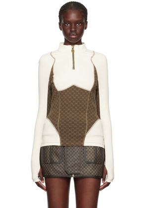 Balmain White & Brown Monogram Long Sleeve T-Shirt