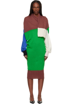 ISSEY MIYAKE Brown & Green November Sleeves Collection Midi Dress