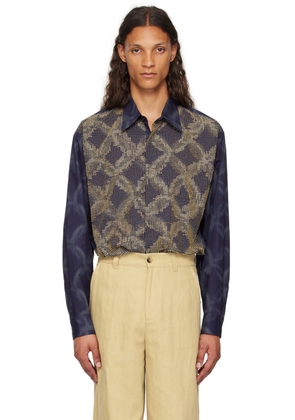 Dries Van Noten Navy Beaded Shirt