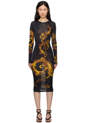 Versace Jeans Couture Black Printed Midi Dress