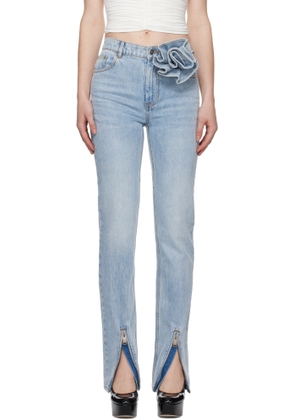 AREA Blue Flower Corsage Ankle Zip Jeans