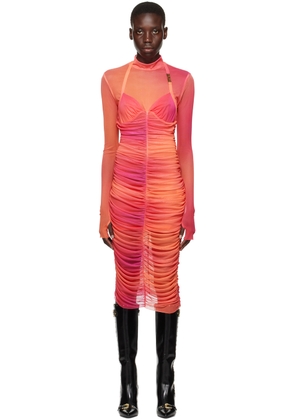 Versace Jeans Couture Pink Ruched Midi Dress