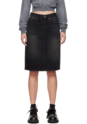 We11done Black Washed Denim Midi Skirt