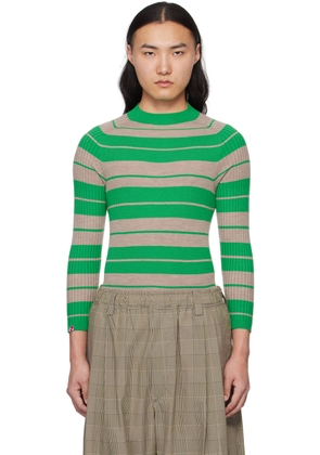 Meryll Rogge Taupe & Green Striped Sweater