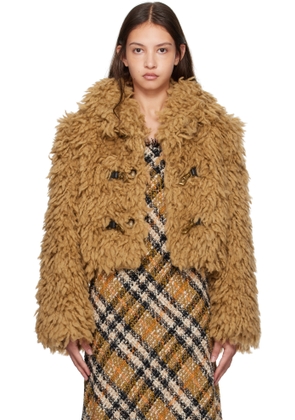 Burberry Tan Cropped Wool Blend Fringe Jacket