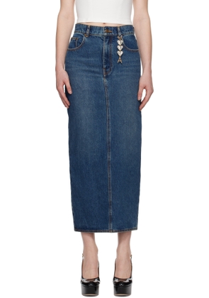 AREA Blue Zip Slit Denim Midi Skirt