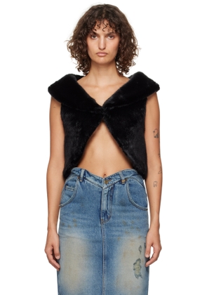 We11done Black Cropped Faux-Fur Vest
