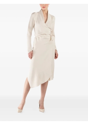 Peter Cohen Victor long-sleeve wrap midi dress - Neutrals