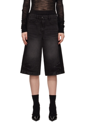 Juun.J Black Patched Jersey Denim Shorts