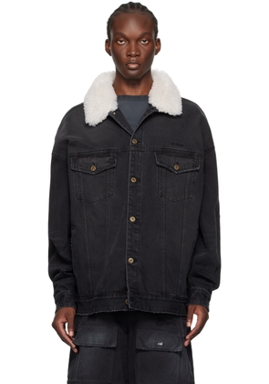 We11done Black Fur Detail Oversized Denim Jacket