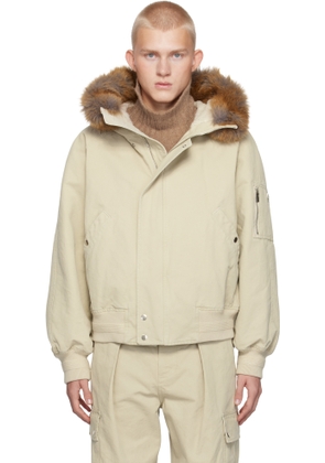 Burberry Beige Faux-Fur Trim Cotton Bomber Jacket
