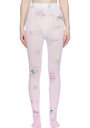 Sandy Liang White & Pink Graphic Tights