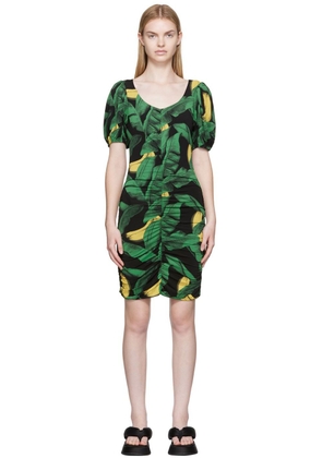 GANNI Black Ruched Mesh Mini Dress