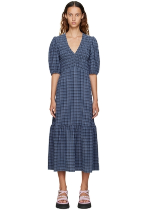 GANNI Black & Blue Checked Midi Dress