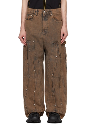 KUSIKOHC Brown Workwear Multi Rivet Jeans