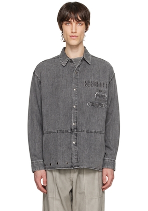 Izzue Black Embroidered Denim Shirt