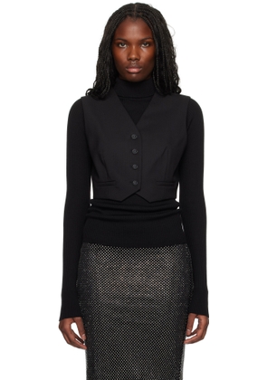 Sportmax Black Cropped Stretch Wool Waistcoat