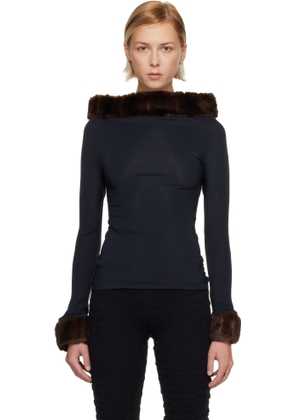 Conner Ives Black Faux Mink-Trimmed T-shirt