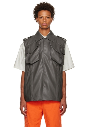 Feng Chen Wang Black Vented Faux-Leather Vest