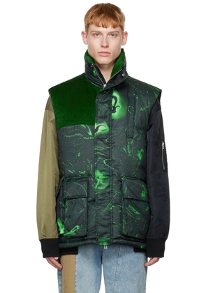 Feng Chen Wang Black & Green Graphic Down Vest