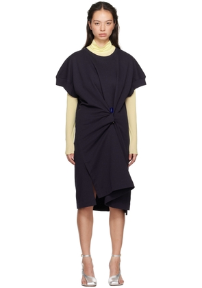 Dries Van Noten Navy Draped French Terry Mini Dress