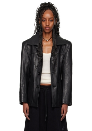 LU'U DAN Black Slim-Fit Creep Leather Jacket