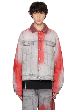 KUSIKOHC Gray & Red Padded Multi Rivet Denim Jacket
