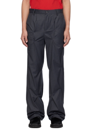 KUSIKOHC Gray Pinstripe Tailored Rivet Trousers