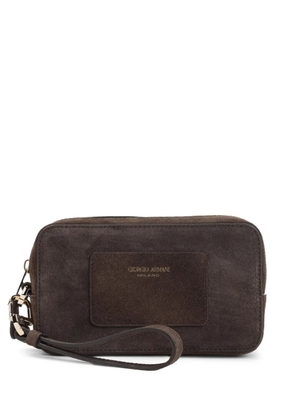 Giorgio Armani suede logo-patch clutch bag - Brown