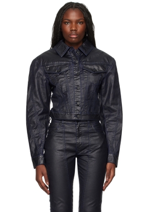 Mugler Blue Waxed Denim Jacket