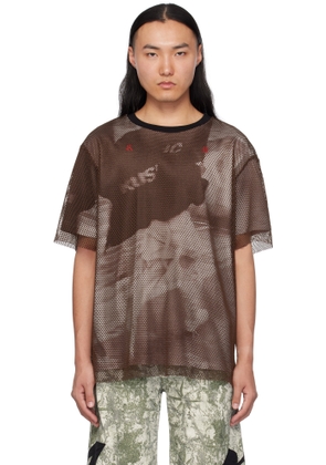 KUSIKOHC Brown Printed Mesh T-shirt