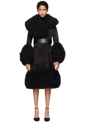 ALAÏA Black Knitted Tailored Faux-Shearling Coat