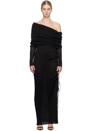 ALAÏA Black Draped Off Shoulder Maxi Dress