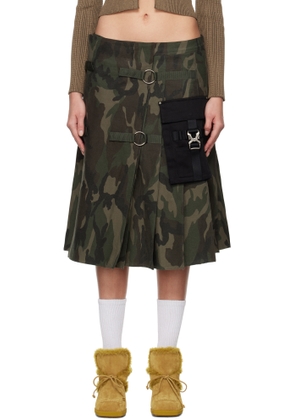 Andersson Bell Khaki Camouflage Cargo Pocket Kilt Midi Skirt