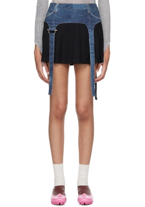 Andersson Bell Blue & Black Trompe L'œil Pleats Miniskirt