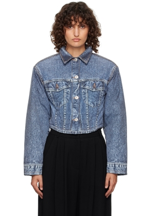 Pushbutton Blue Denim Print Cropped Jacket