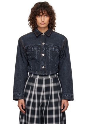 Pushbutton Black Denim Print Cropped Jacket
