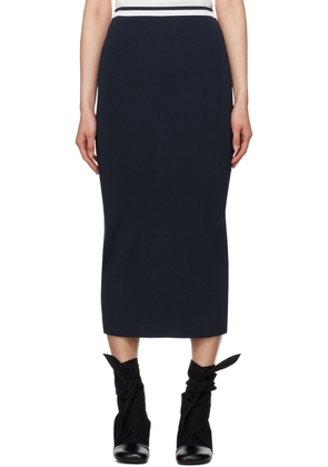 Staud Navy & White Karina Midi Skirt
