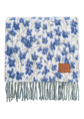 LOEWE floral-print fringed scarf - Blue