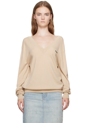 We11done Beige Deep V-Neck Sweater