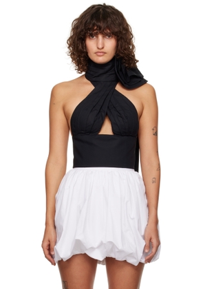 AREA Black Flower Corsage Halter Top