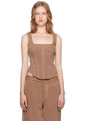Marni Brown Contrast Stitching Denim Tank Top