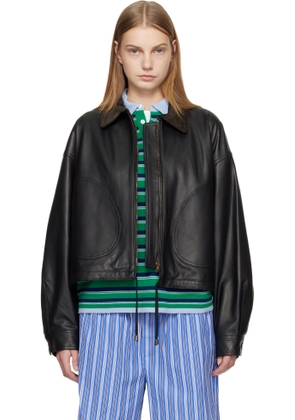 HommeGirls Black Leather Parachute Jacket