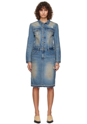 We11done Blue Washed Denim Midi Dress