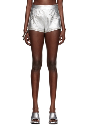 I'm Sorry by Petra Collins SSENSE Exclusive Silver Mimi Wade Edition Studded Leather Shorts