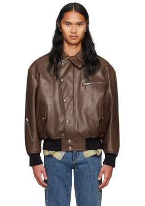 System Brown Padded Faux-Leather Jacket