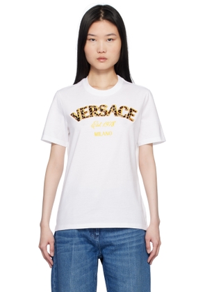 Versace White 'Versace Milano' Leopard Embroidery T-shirt