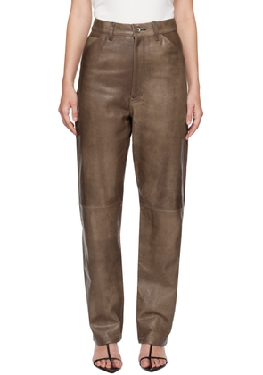 AURALEE Brown Heavy Lamb Leather Pants