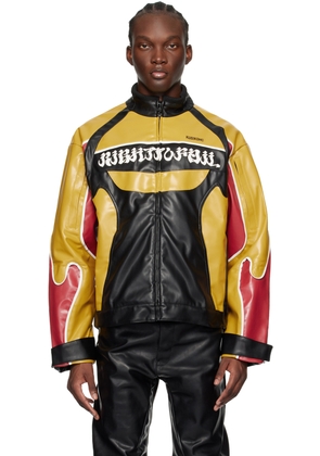 KUSIKOHC Black & Yellow Rider Faux-Leather Jacket